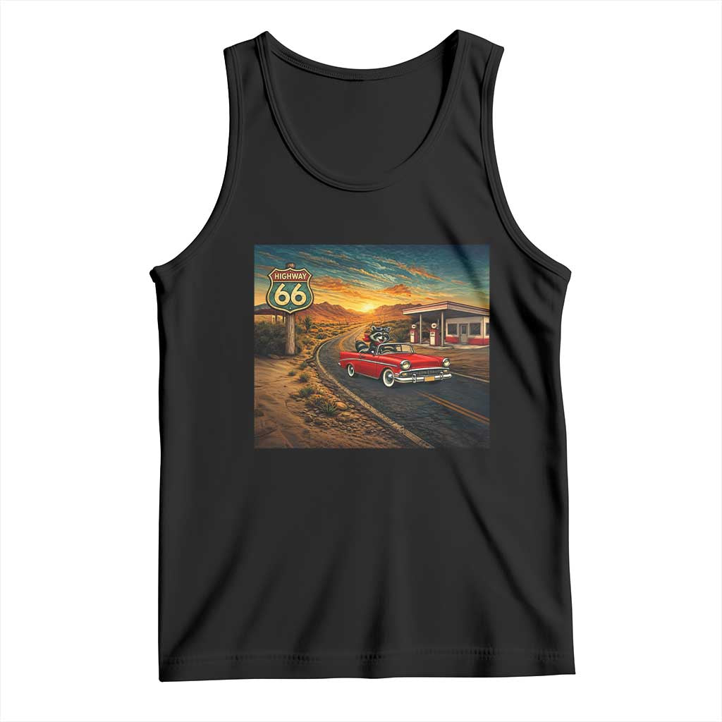 Route Highway 66 Raccoon Tank Top Americana Road Trip TS12 Black Print Your Wear
