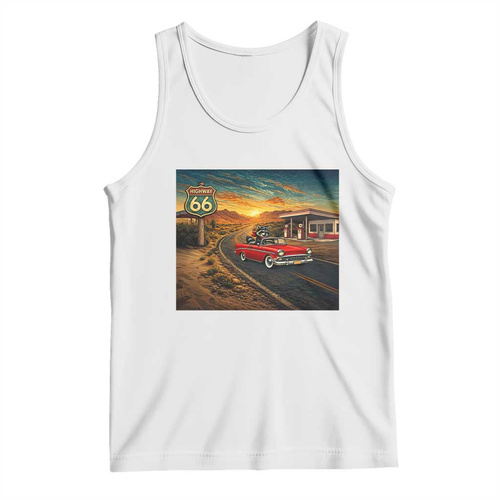 Route Highway 66 Raccoon Tank Top Americana Road Trip TS12 White Print Your Wear