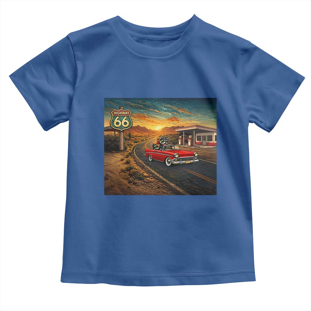 Route Highway 66 Raccoon Toddler T Shirt Americana Road Trip TS12 Royal Blue Print Your Wear