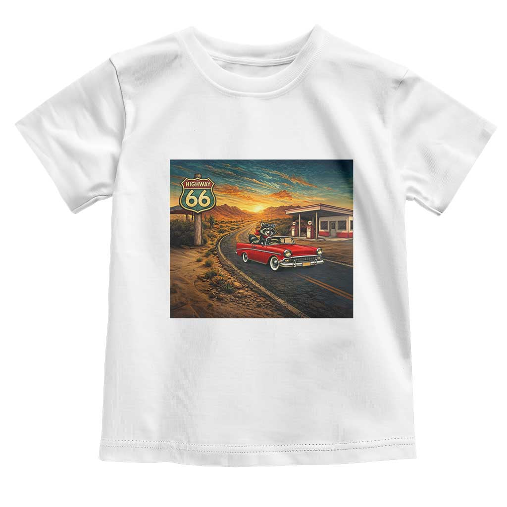 Route Highway 66 Raccoon Toddler T Shirt Americana Road Trip TS12 White Print Your Wear