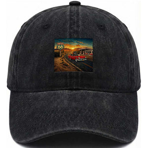 Route Highway 66 Raccoon Washed Cotton Baseball Cap Americana Road Trip TS12 Print Your Wear