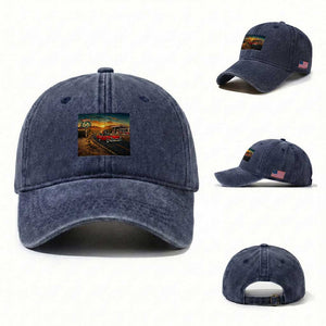 Route Highway 66 Raccoon Washed Cotton Baseball Cap Americana Road Trip TS12 Washed Cap Universal Fit Navy Print Your Wear