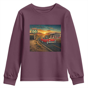 Route Highway 66 Raccoon Youth Sweatshirt Americana Road Trip TS12 Maroon Print Your Wear