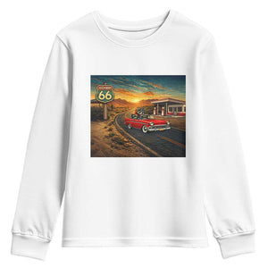 Route Highway 66 Raccoon Youth Sweatshirt Americana Road Trip TS12 White Print Your Wear