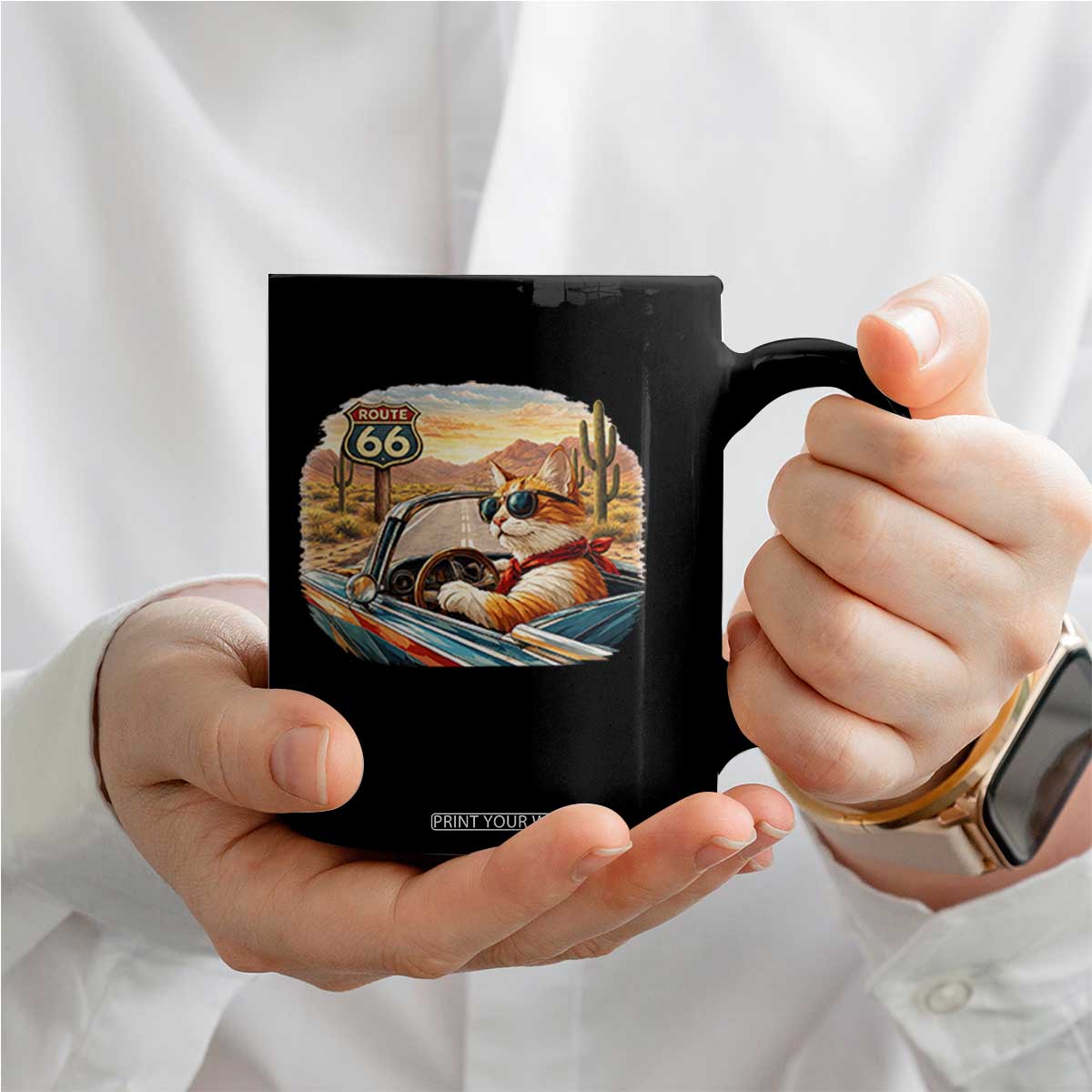 Route Highway 66 Cat Coffee Mug Americana Road Trip TS12 Print Your Wear