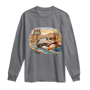Route Highway 66 Cat Long Sleeve Shirt Americana Road Trip TS12 Charcoal Print Your Wear