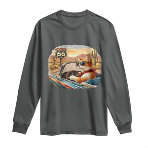 Route Highway 66 Cat Long Sleeve Shirt Americana Road Trip TS12 Dark Heather Print Your Wear