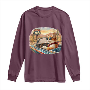 Route Highway 66 Cat Long Sleeve Shirt Americana Road Trip TS12 Maroon Print Your Wear