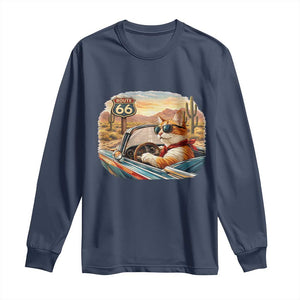 Route Highway 66 Cat Long Sleeve Shirt Americana Road Trip TS12 Navy Print Your Wear