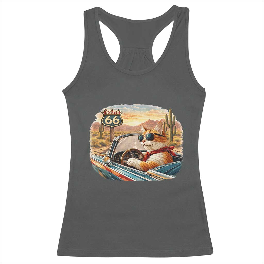 Route Highway 66 Cat Racerback Tank Top Americana Road Trip TS12 Dark Heather Print Your Wear