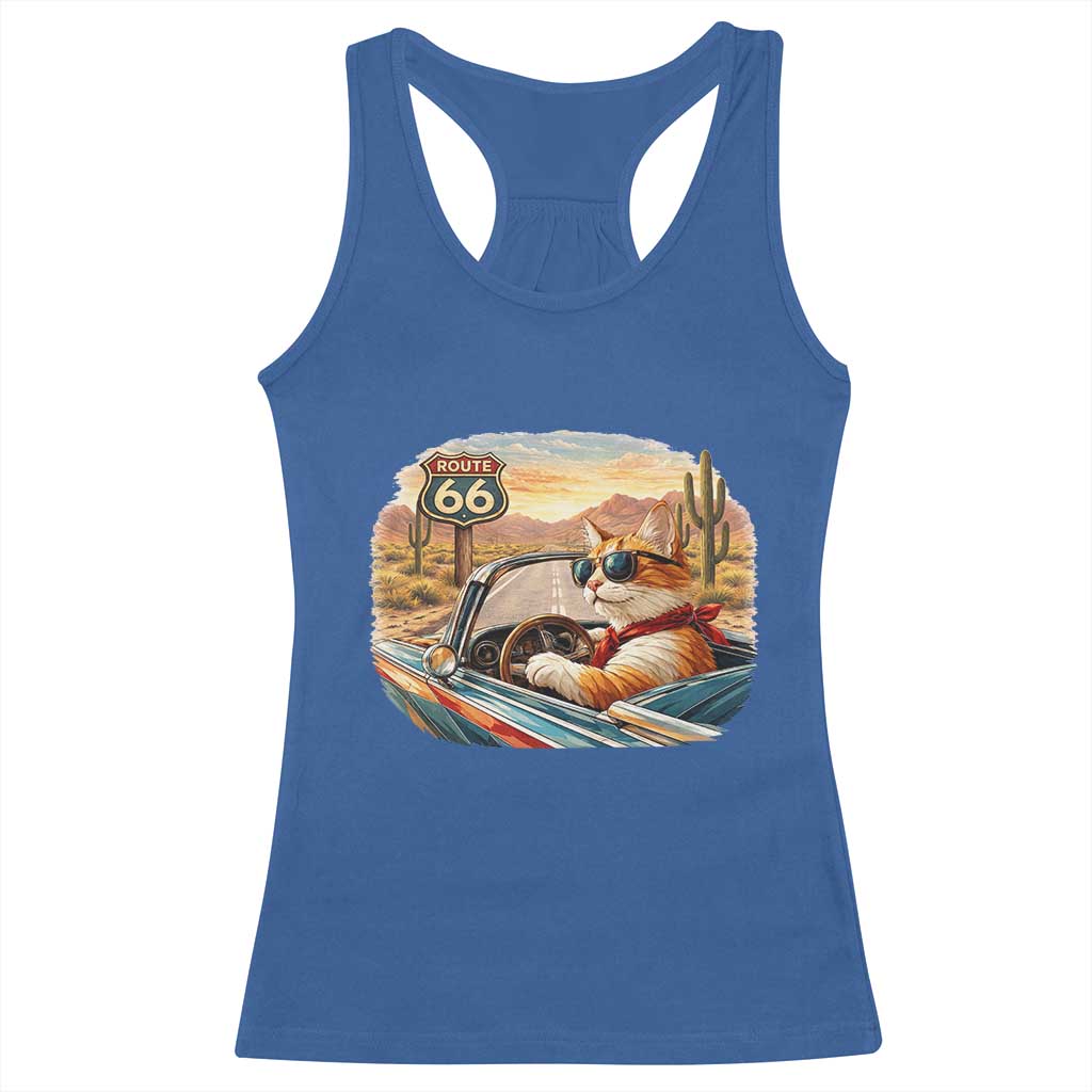 Route Highway 66 Cat Racerback Tank Top Americana Road Trip TS12 Royal Blue Print Your Wear
