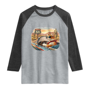 Route Highway 66 Cat Raglan Shirt Americana Road Trip TS12 Heather Gray Heather Charcoal Print Your Wear