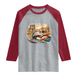 Route Highway 66 Cat Raglan Shirt Americana Road Trip TS12 Heather Gray Heather Red Print Your Wear