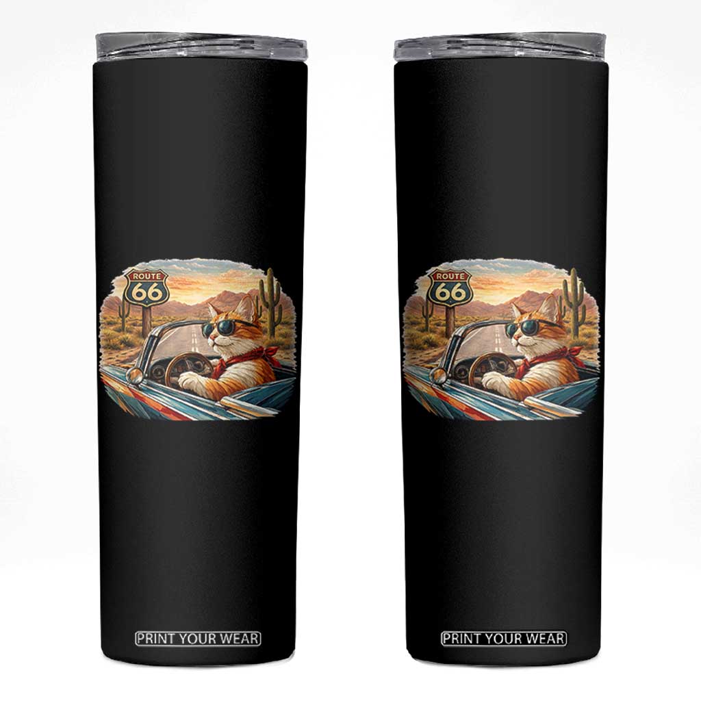 Route Highway 66 Cat Skinny Tumbler Americana Road Trip TS12 Black Print Your Wear