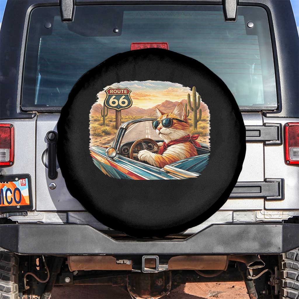 Route Highway 66 Cat Spare Tire Cover Americana Road Trip TS12 No hole Black Print Your Wear