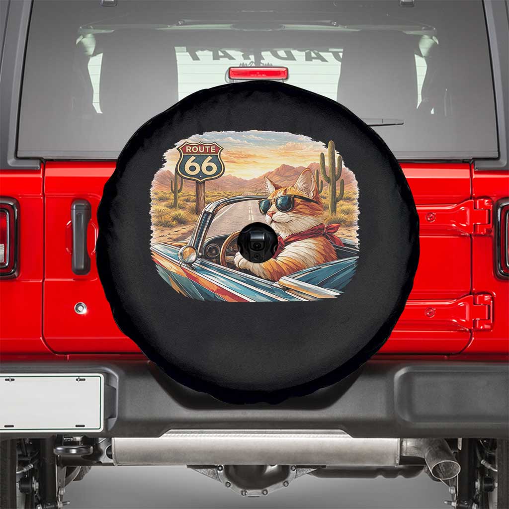 Route Highway 66 Cat Spare Tire Cover Americana Road Trip TS12 Black Print Your Wear