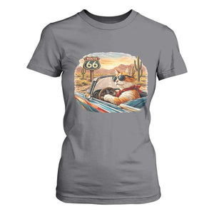 Route Highway 66 Cat T Shirt For Women Americana Road Trip TS12 Charcoal Print Your Wear