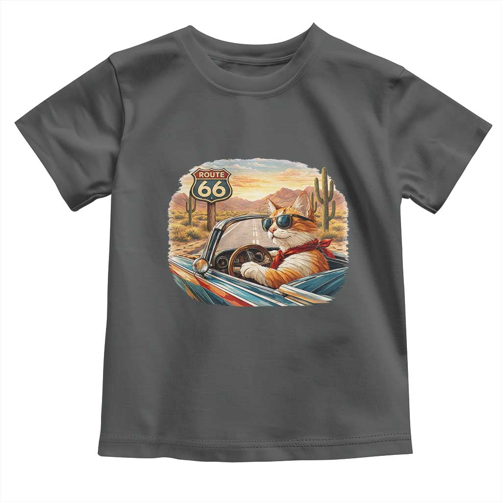 Route Highway 66 Cat Toddler T Shirt Americana Road Trip TS12 Dark Heather Print Your Wear