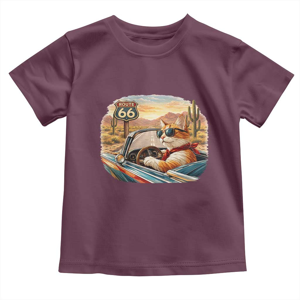 Route Highway 66 Cat Toddler T Shirt Americana Road Trip TS12 Maroon Print Your Wear