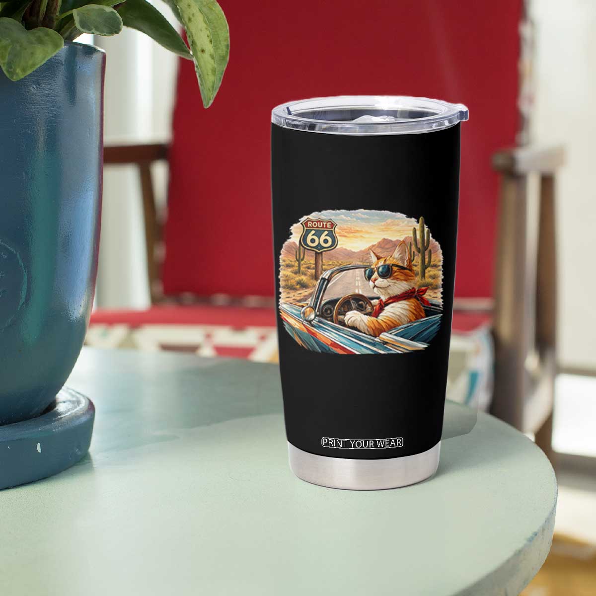 Route Highway 66 Cat Tumbler Cup Americana Road Trip TS12 Print Your Wear