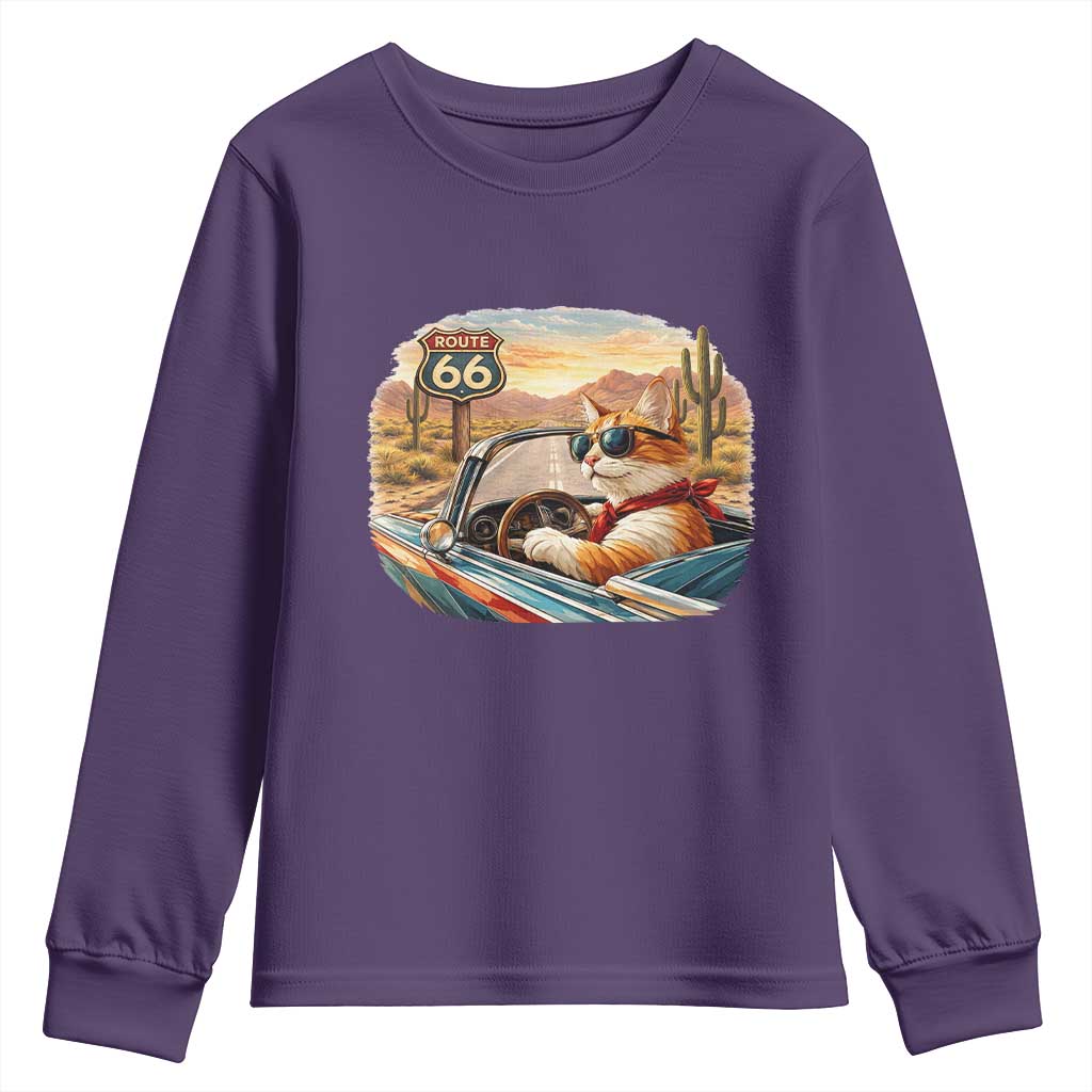 Route Highway 66 Cat Youth Sweatshirt Americana Road Trip TS12 Purple Print Your Wear