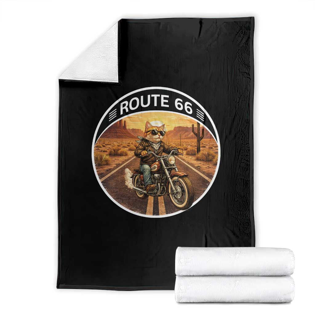 Route Highway 66 Motorcycle Cat Throw Blanket Road Trip Adventure TS12 Black Print Your Wear