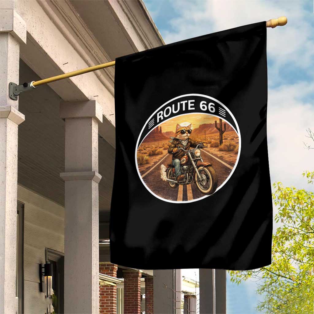 Route Highway 66 Motorcycle Cat Garden Flag Road Trip Adventure TS12 Print Your Wear