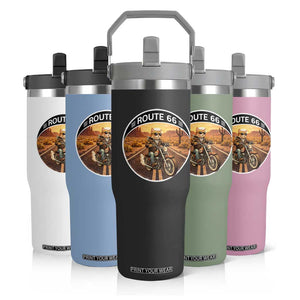 Route Highway 66 Motorcycle Cat Flip Straw Tumbler Road Trip Adventure TS12 Print Your Wear