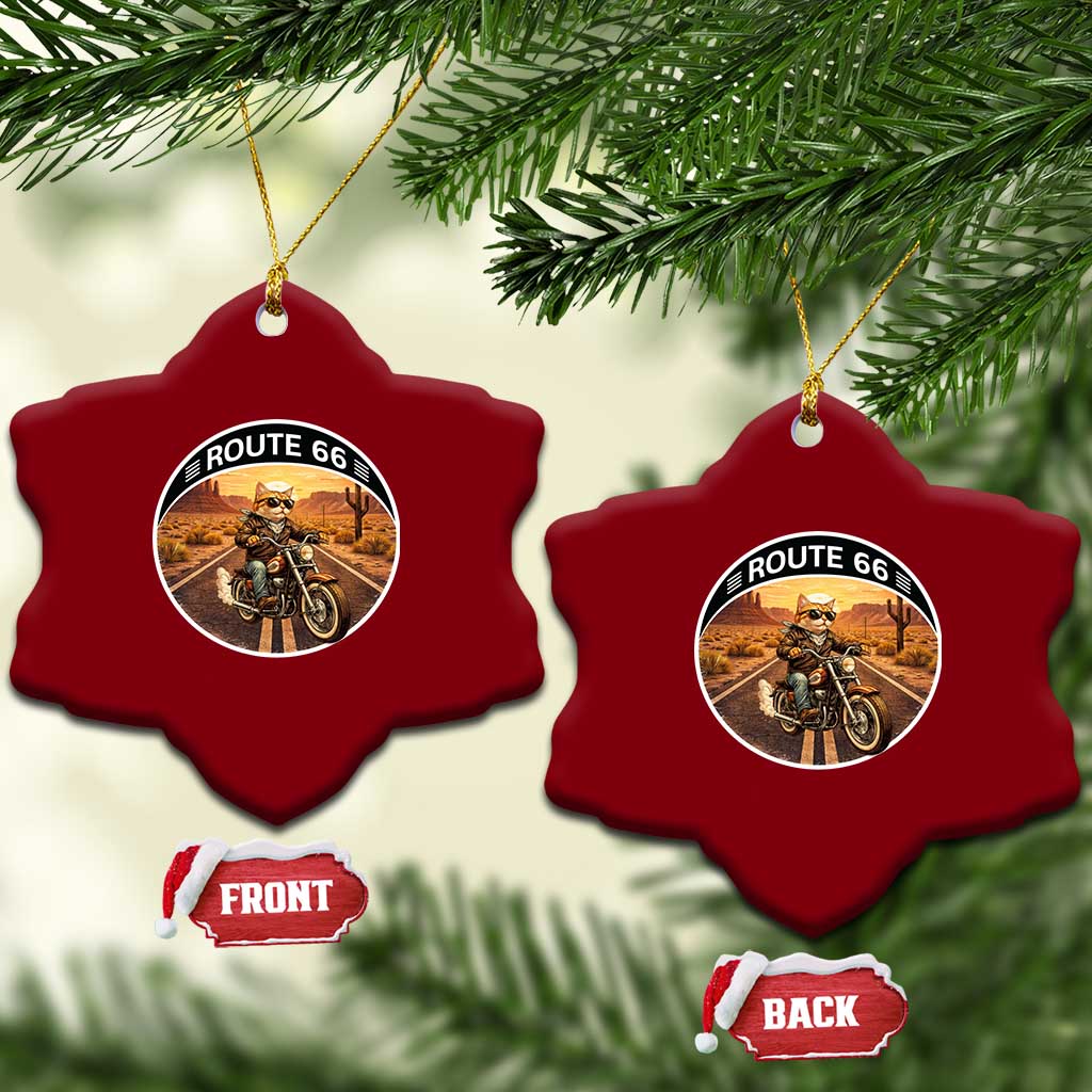 Route Highway 66 Motorcycle Cat Ceramic Ornament Road Trip Adventure TS12 Print Your Wear