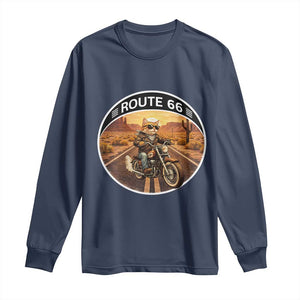 Route Highway 66 Motorcycle Cat Long Sleeve Shirt Road Trip Adventure TS12 Navy Print Your Wear