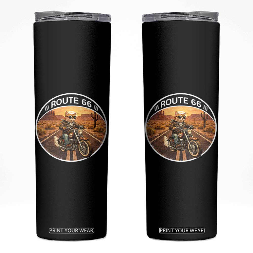 Route Highway 66 Motorcycle Cat Skinny Tumbler Road Trip Adventure TS12 Black Print Your Wear