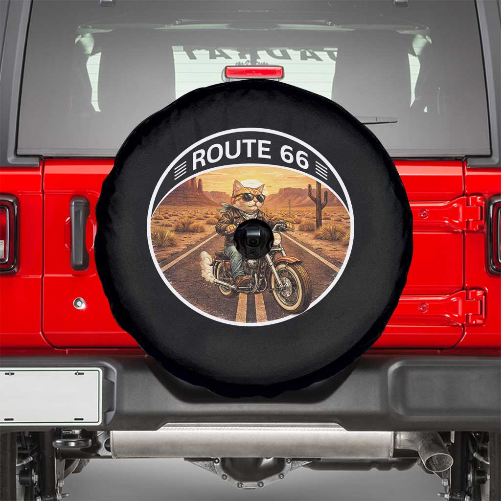 Route Highway 66 Motorcycle Cat Spare Tire Cover Road Trip Adventure TS12 Black Print Your Wear