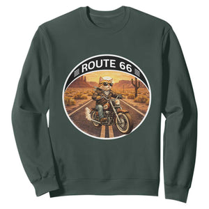 Route Highway 66 Motorcycle Cat Sweatshirt Road Trip Adventure TS12 Dark Forest Green Print Your Wear