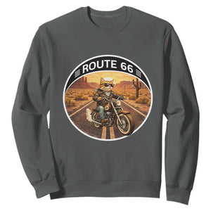 Route Highway 66 Motorcycle Cat Sweatshirt Road Trip Adventure TS12 Dark Heather Print Your Wear