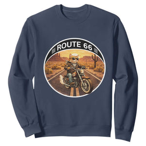 Route Highway 66 Motorcycle Cat Sweatshirt Road Trip Adventure TS12 Navy Print Your Wear