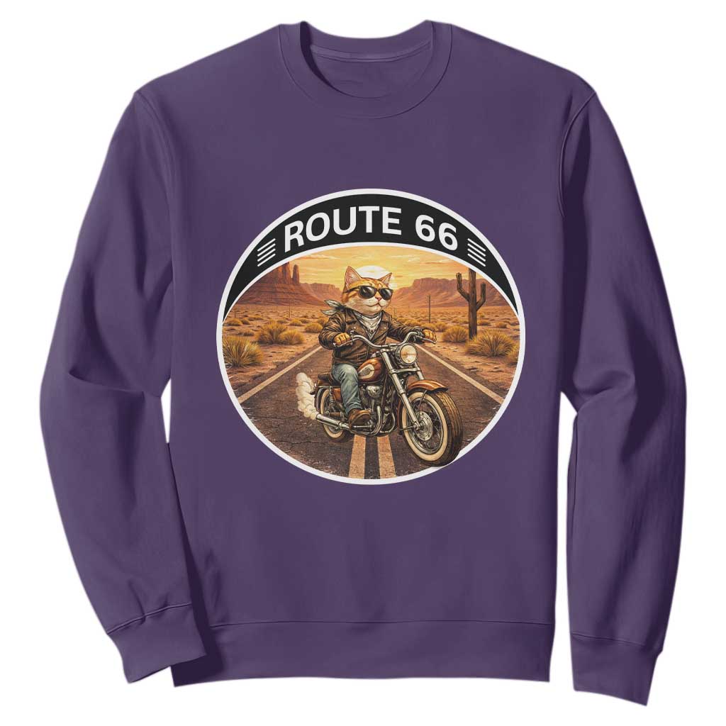 Route Highway 66 Motorcycle Cat Sweatshirt Road Trip Adventure TS12 Purple Print Your Wear