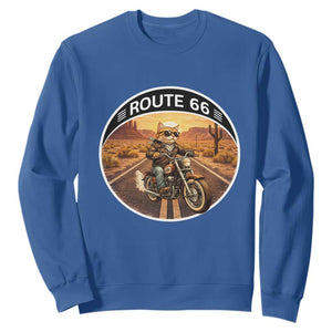 Route Highway 66 Motorcycle Cat Sweatshirt Road Trip Adventure TS12 Royal Blue Print Your Wear