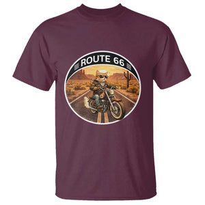 Route Highway 66 Motorcycle Cat T Shirt Road Trip Adventure TS12 Maroon Print Your Wear