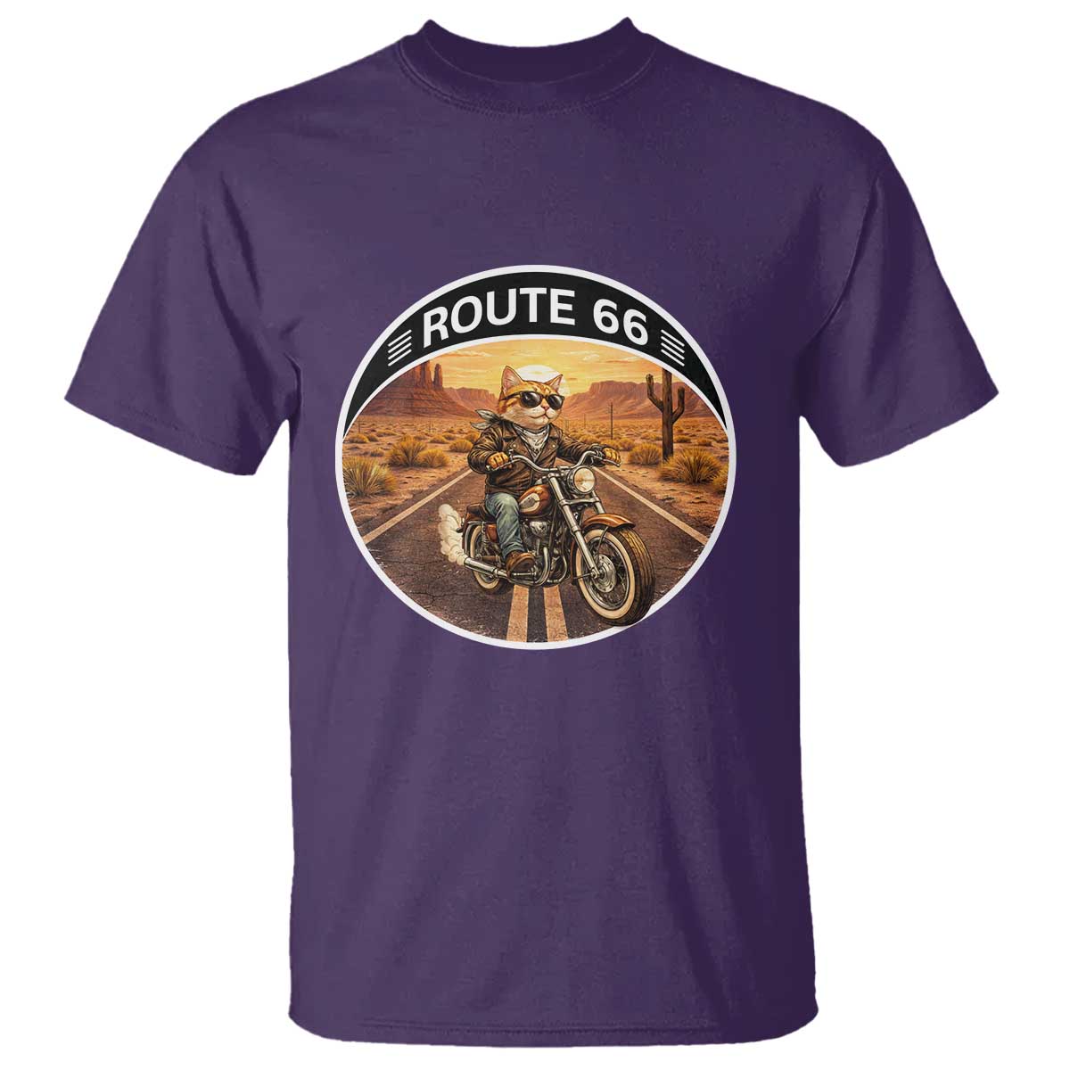 Route Highway 66 Motorcycle Cat T Shirt Road Trip Adventure TS12 Purple Print Your Wear