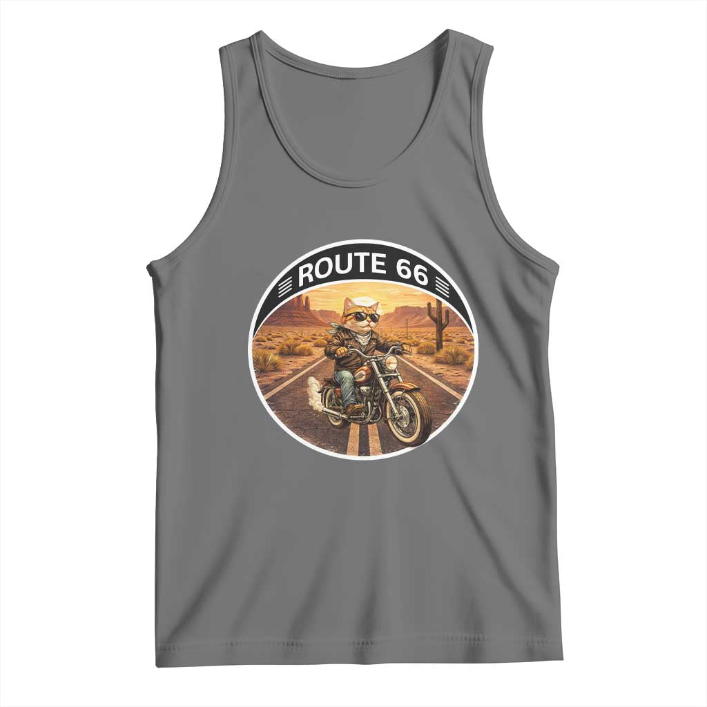 Route Highway 66 Motorcycle Cat Tank Top Road Trip Adventure TS12 Black Heather Print Your Wear