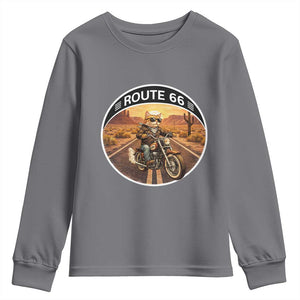 Route Highway 66 Motorcycle Cat Youth Sweatshirt Road Trip Adventure TS12 Charcoal Print Your Wear