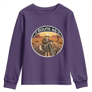 Route Highway 66 Motorcycle Cat Youth Sweatshirt Road Trip Adventure TS12 Purple Print Your Wear