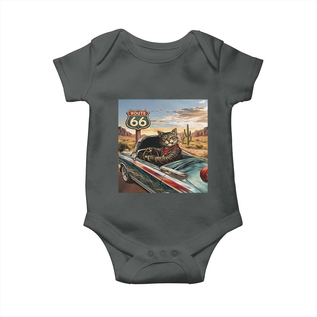 Funny Route Highway 66 Cat Lover Baby Onesie Mother Road Travel Gift TS12 Dark Heather Print Your Wear