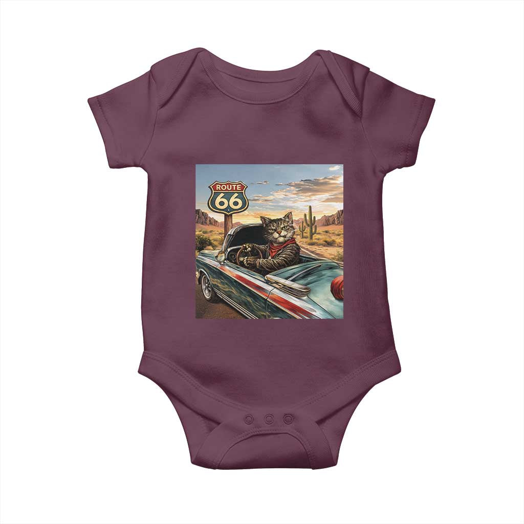 Funny Route Highway 66 Cat Lover Baby Onesie Mother Road Travel Gift TS12 Maroon Print Your Wear