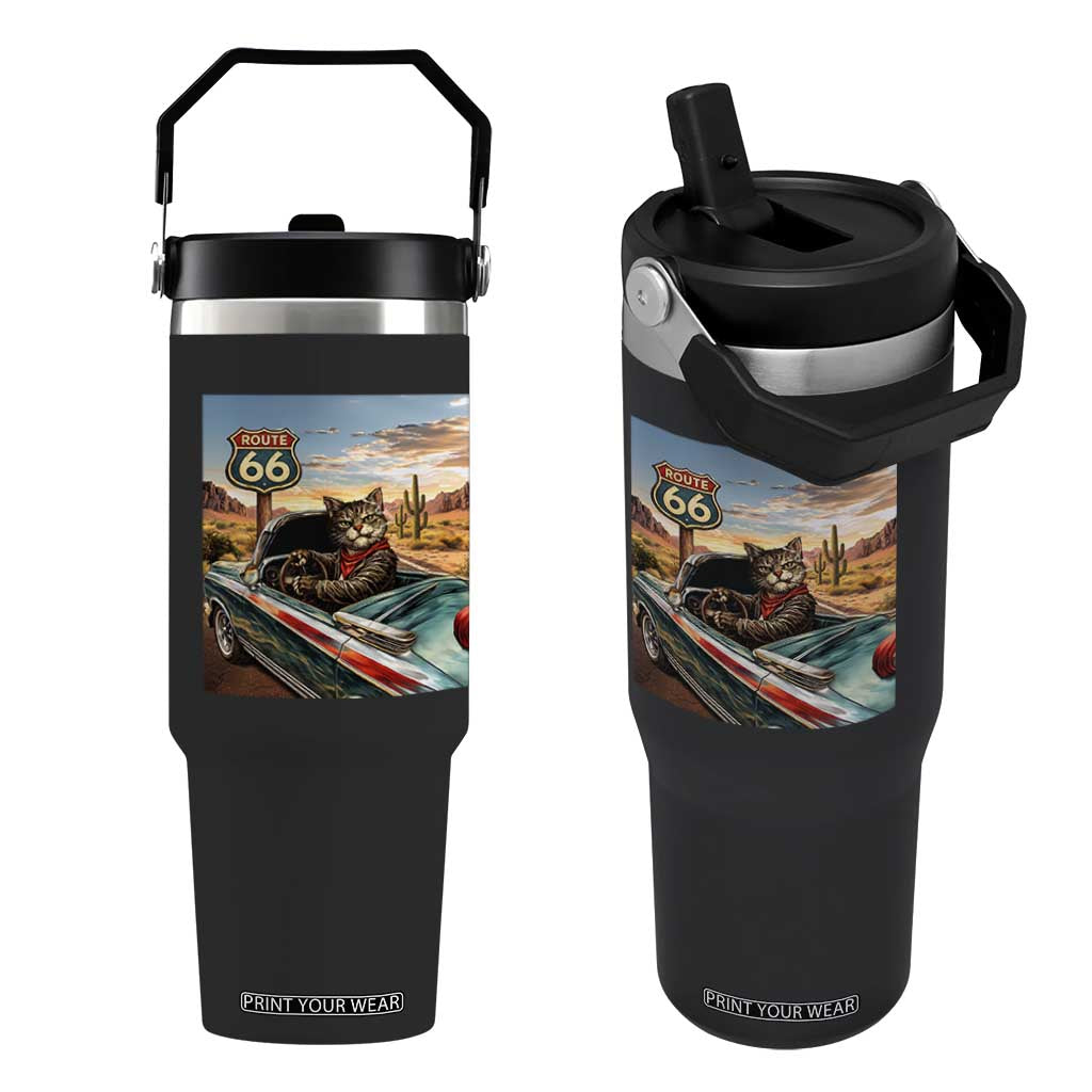Funny Route Highway 66 Cat Lover Flip Straw Tumbler Mother Road Travel Gift TS12 One Size: 30 oz Black Print Your Wear