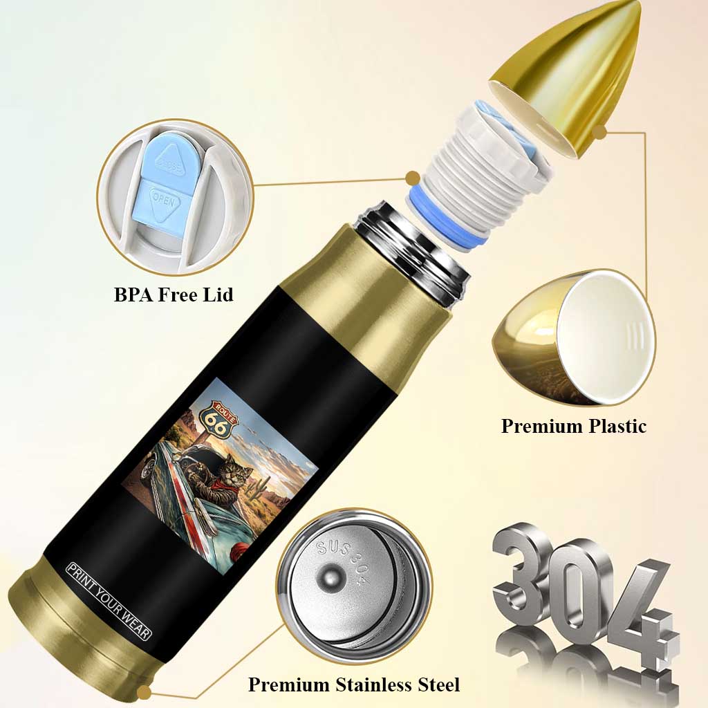 Funny Route Highway 66 Cat Lover Bullet Tumbler Mother Road Travel Gift TS12 Print Your Wear