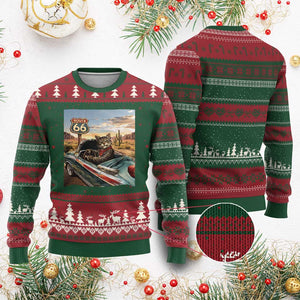 Funny Route Highway 66 Cat Lover Ugly Christmas Sweater Mother Road Travel Gift TS12 Red Green Print Your Wear