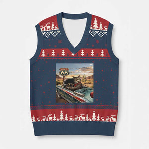 Funny Route Highway 66 Cat Lover V-Neck Knit Sweater Vest Mother Road Travel Gift TS12 Navy Red Print Your Wear
