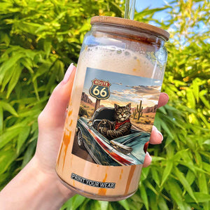 Funny Route Highway 66 Cat Lover Glass Can Mother Road Travel Gift TS12 Black Print Your Wear