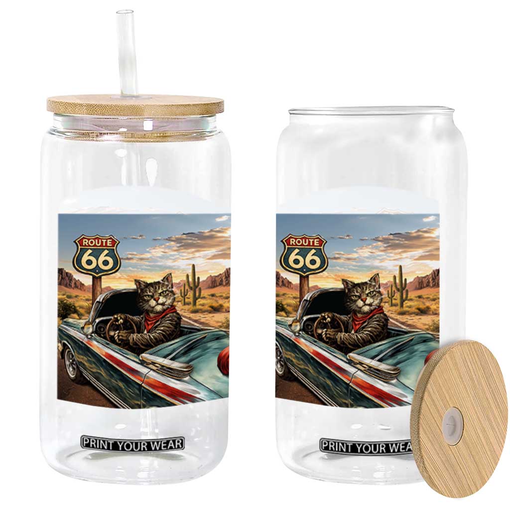 Funny Route Highway 66 Cat Lover Glass Can Mother Road Travel Gift TS12 Print Your Wear